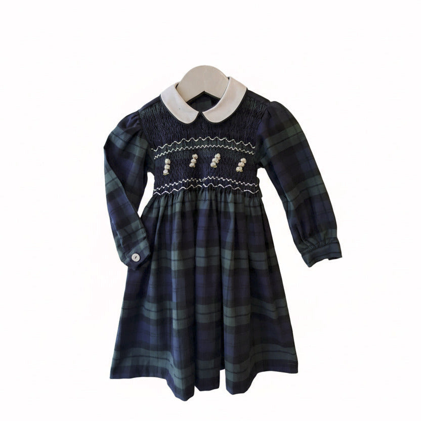 Robe à smocks tartan carreaux verts.&nbsp;