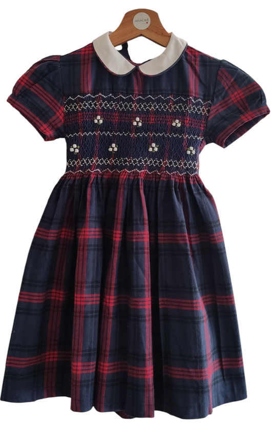 Robe à carreaux bleu marine et rouge