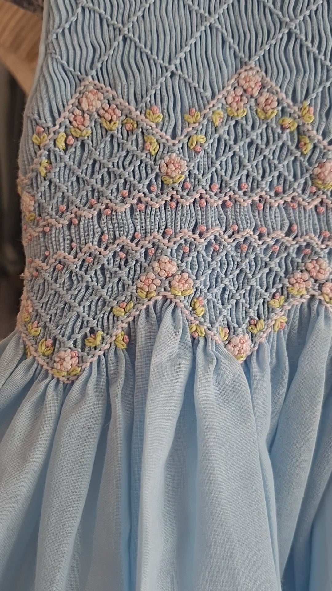 Robe à smocks bleu, robe de cérémonie.