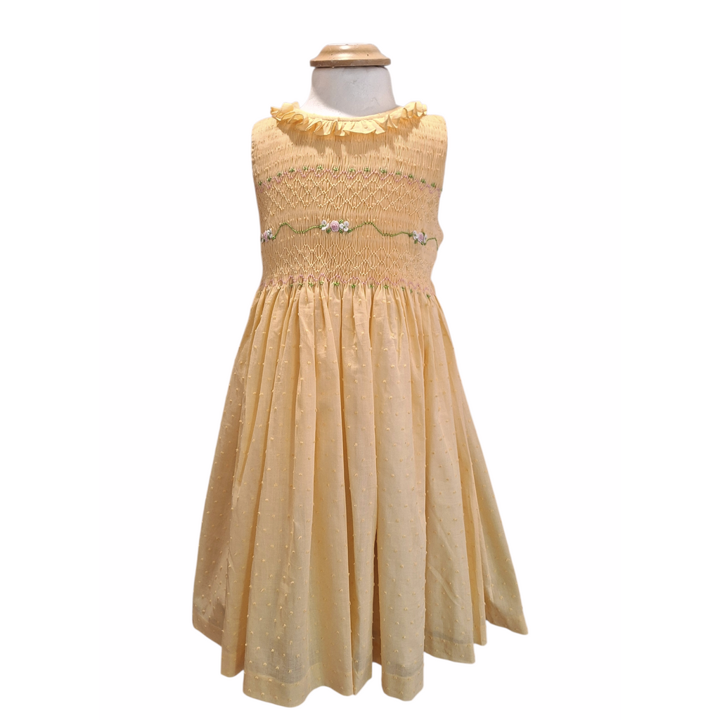 Pièce Unique 6 ans - Robe à smocks Plumetis Jaune
