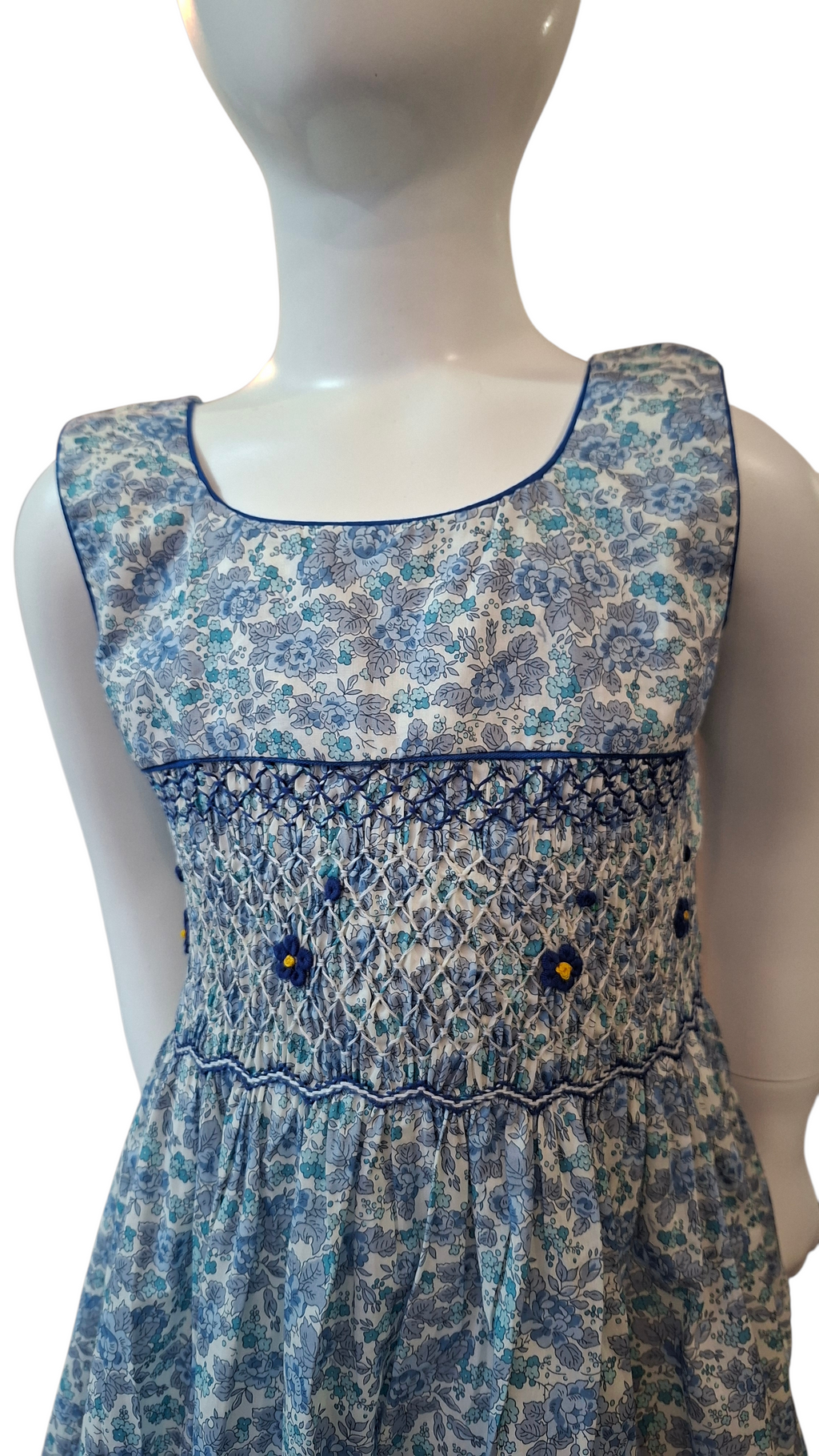 Robe à smocks bleu fleuri Liberty Esterina