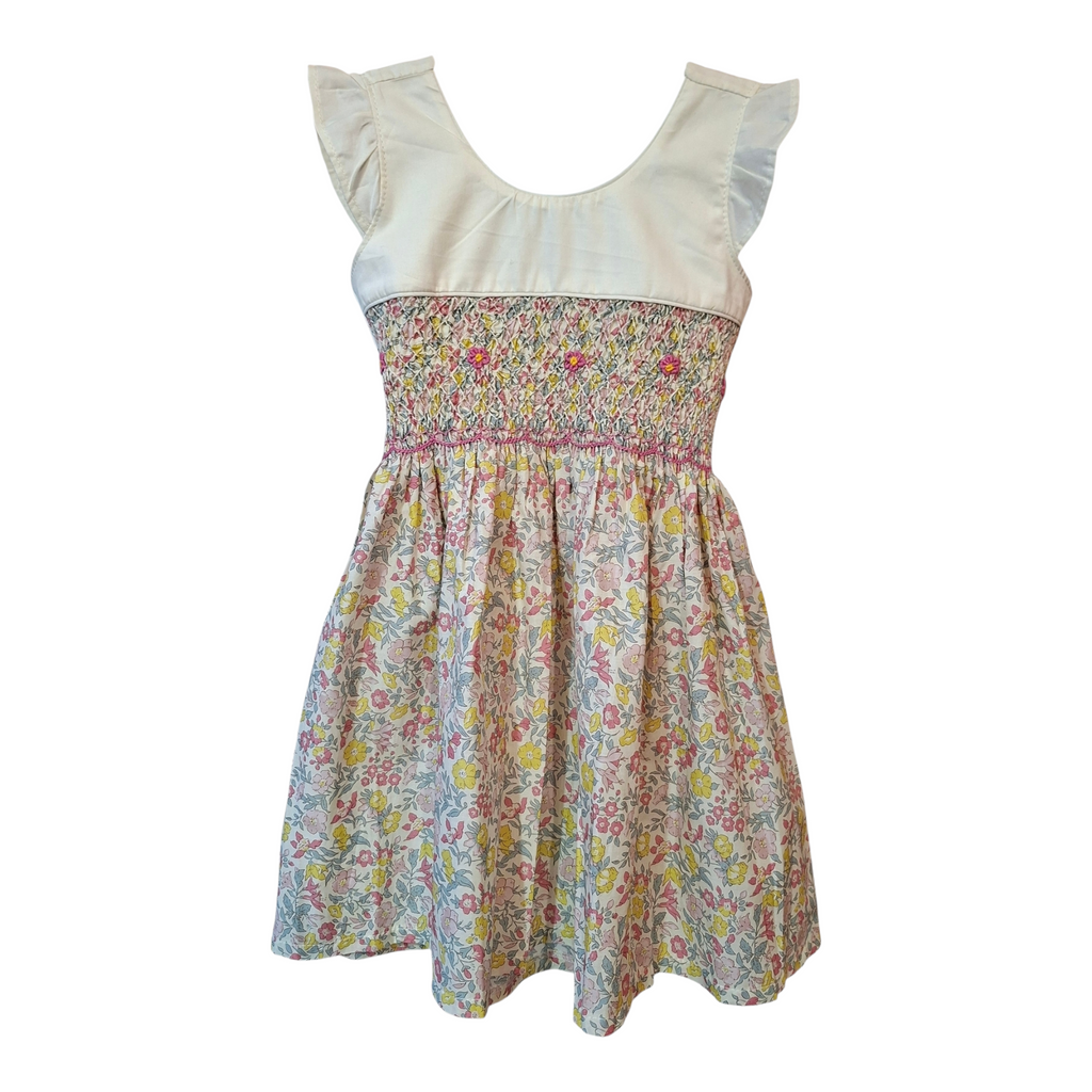 Robe à smocks en coton à fleurs.  3 ans