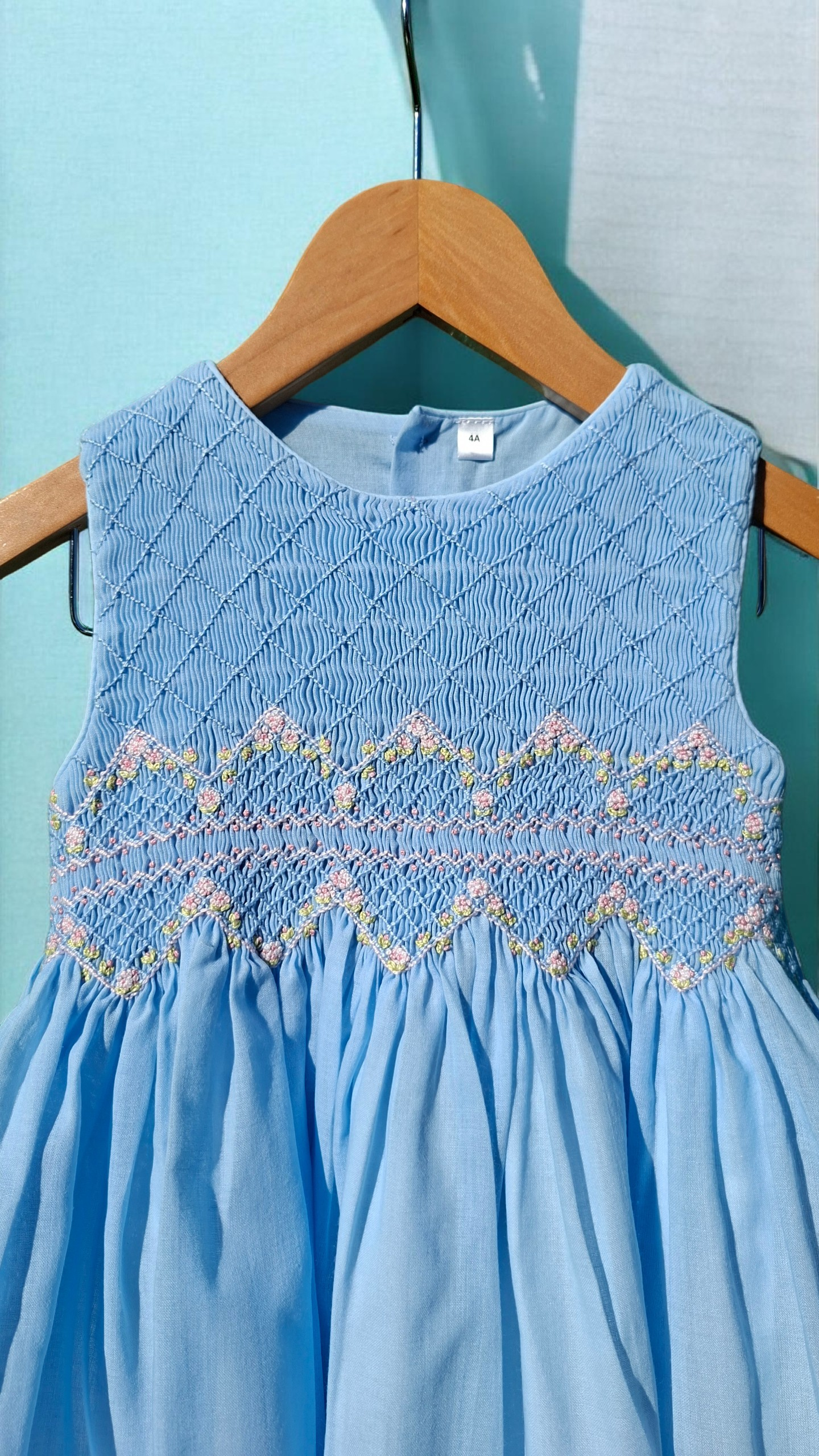 Robe à smocks bleu, robe de cérémonie.