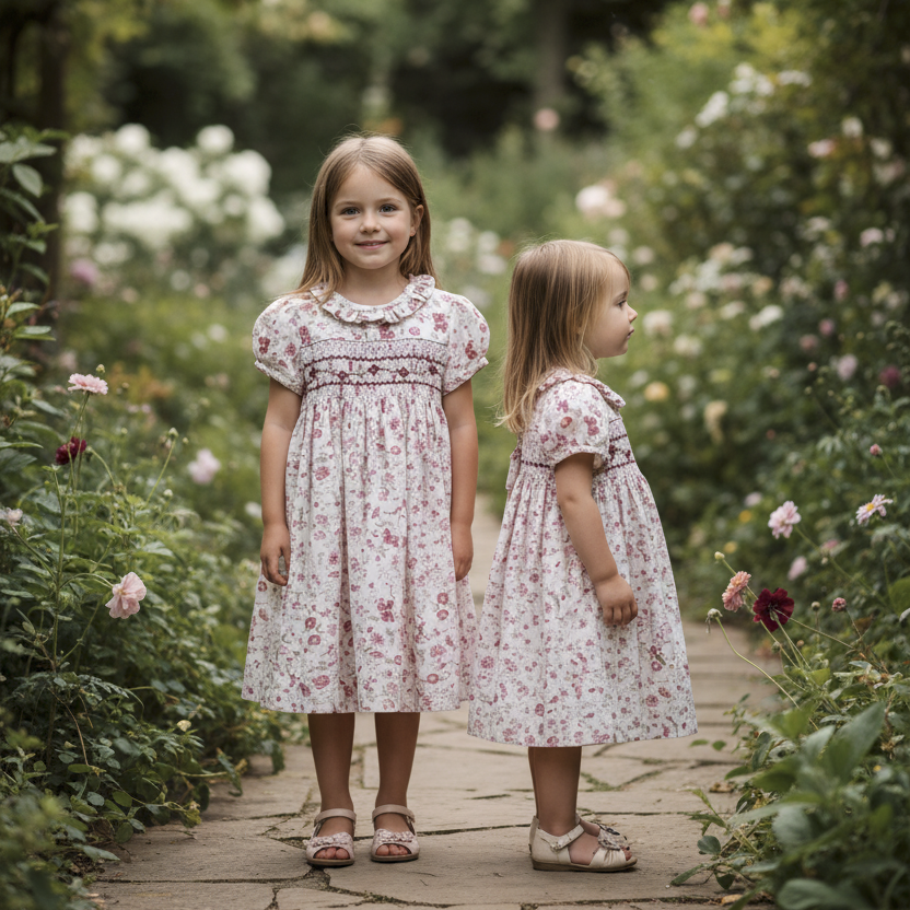 Robe Fleurie smockée avec col festonné