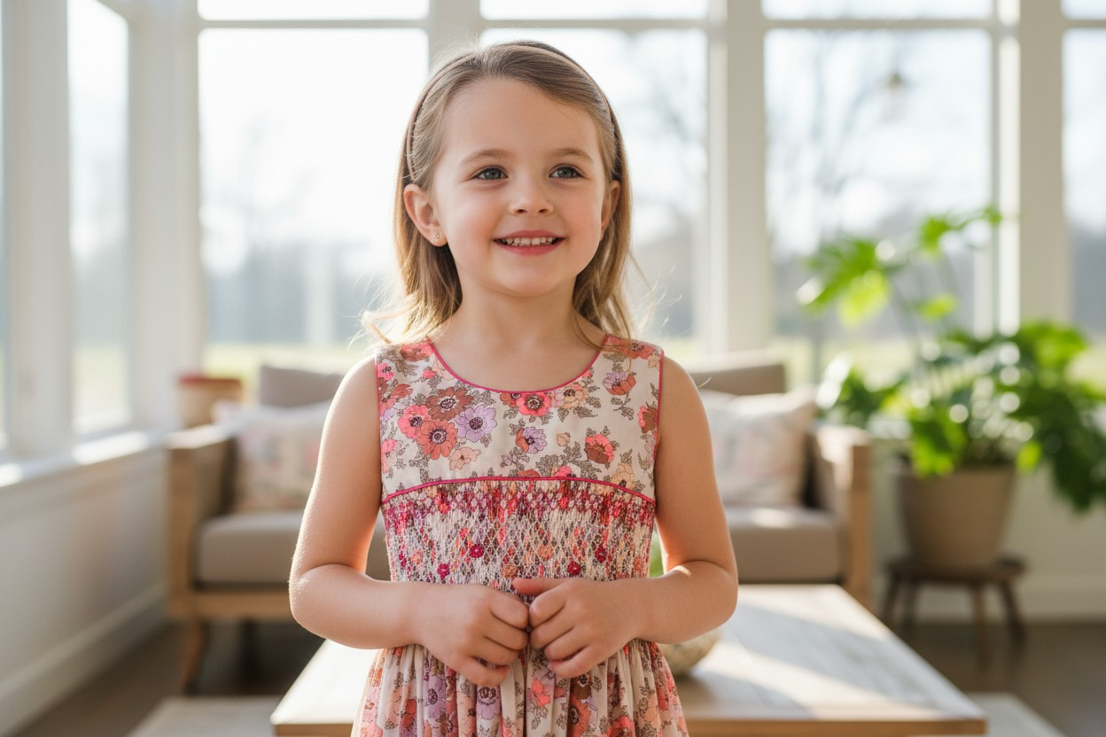 Robe à smocks sans manches, Liberty Tana lawn Madeleine