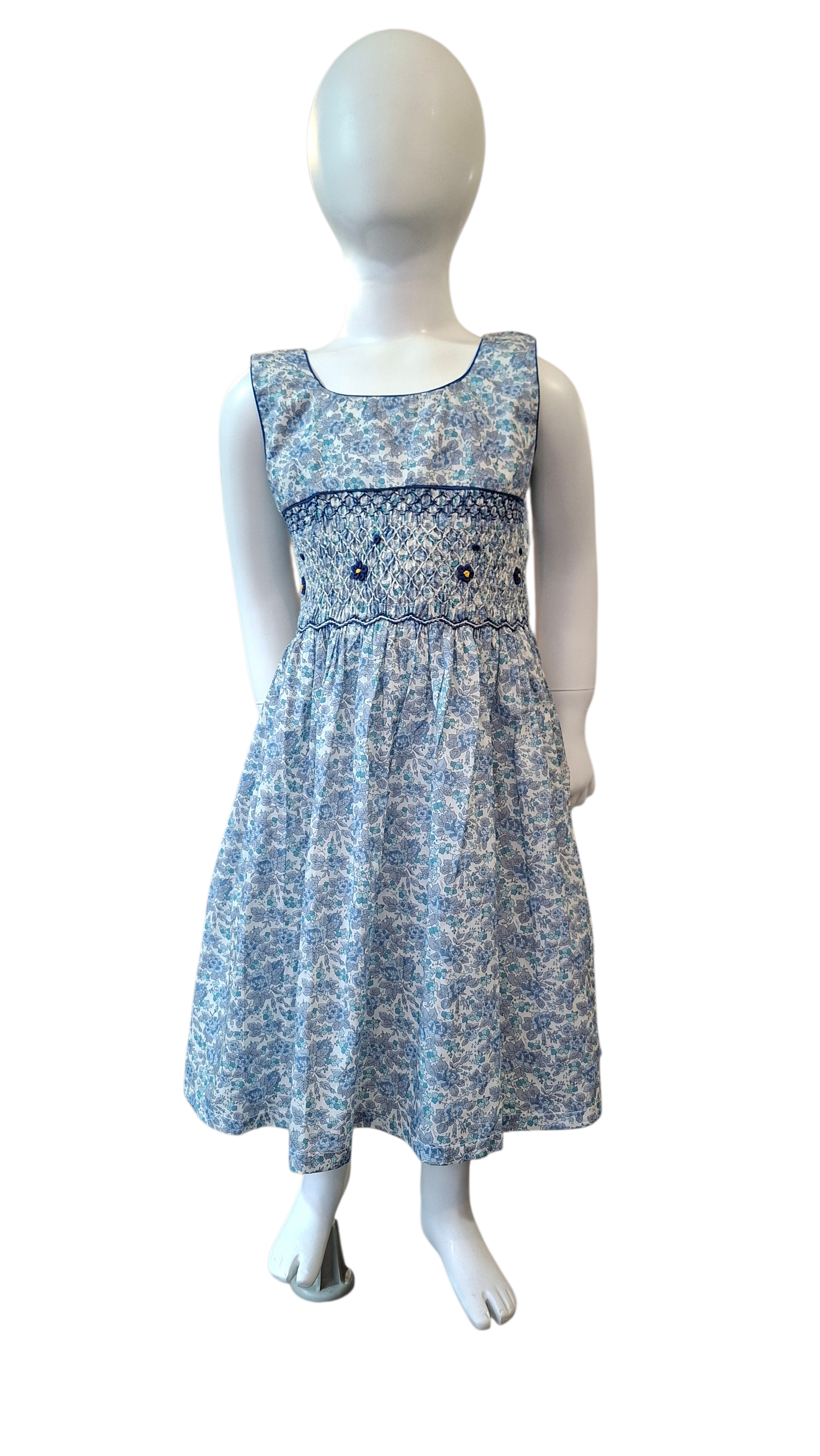 Robe à smocks bleu fleuri Liberty Esterina