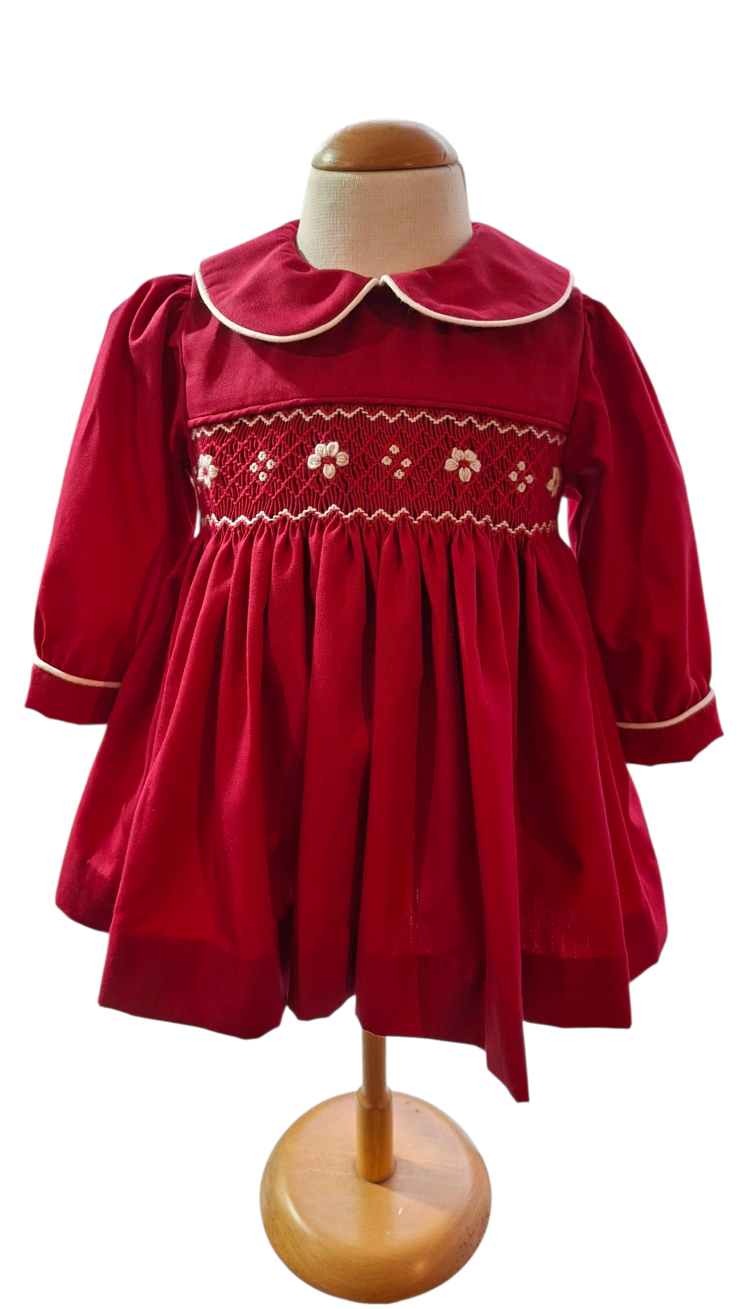 Robe à smocks Rouge. Robe d'hiver. Robe de noël bébé