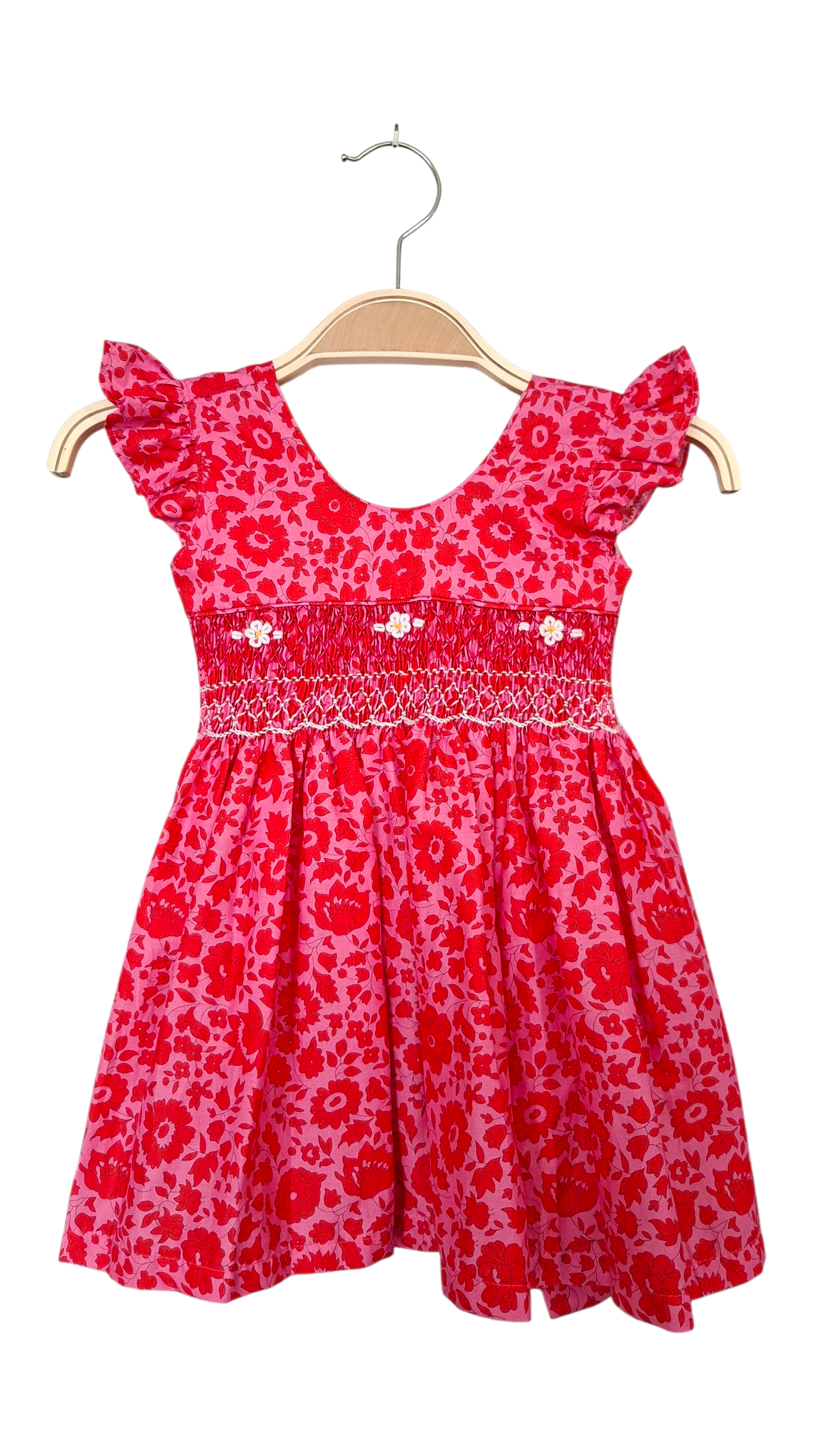 Robe à smocks Liberty rouge