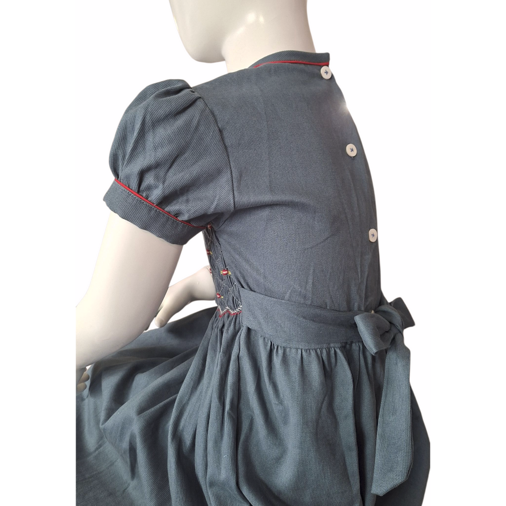 Robe à smocks Gris en piqué de coton