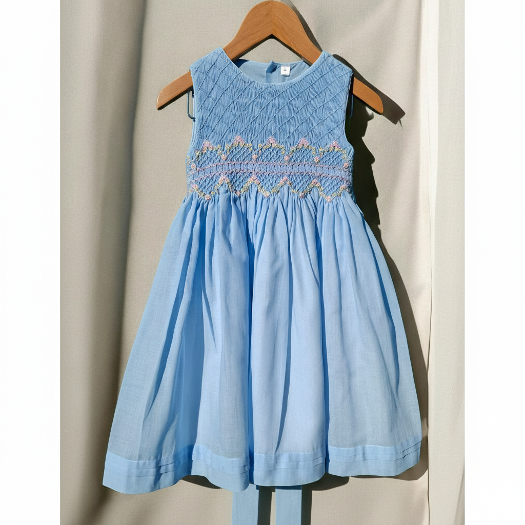 Robe à smocks bleu, robe de cérémonie.