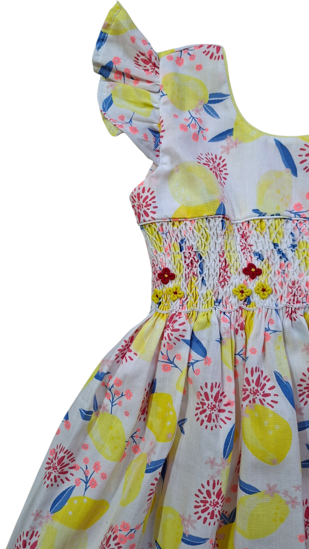 Pièce unique. Robe à smocks jaune citron 2 ans