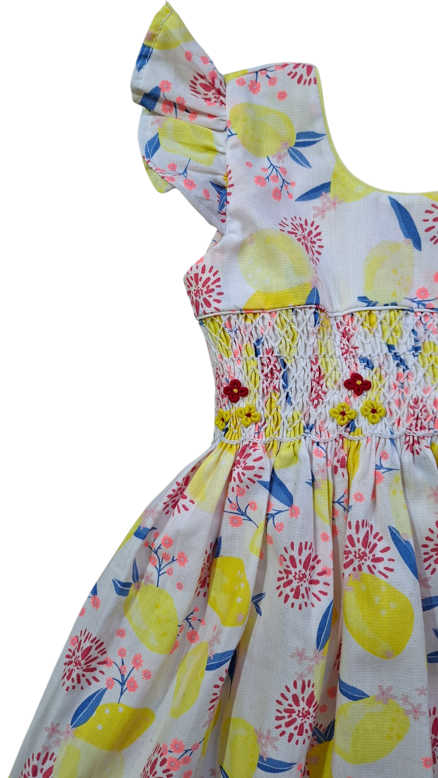 Pièce unique. Robe à smocks jaune citron 2 ans