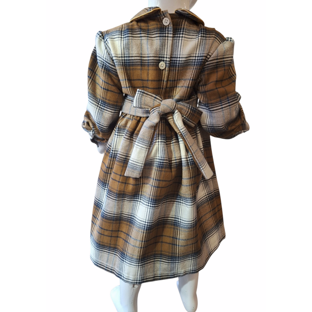 Robe à smocks d'hiver tartan Marron