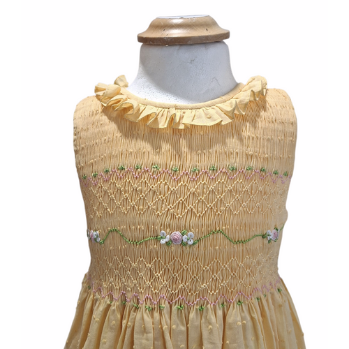Pièce Unique 6 ans - Robe à smocks Plumetis Jaune
