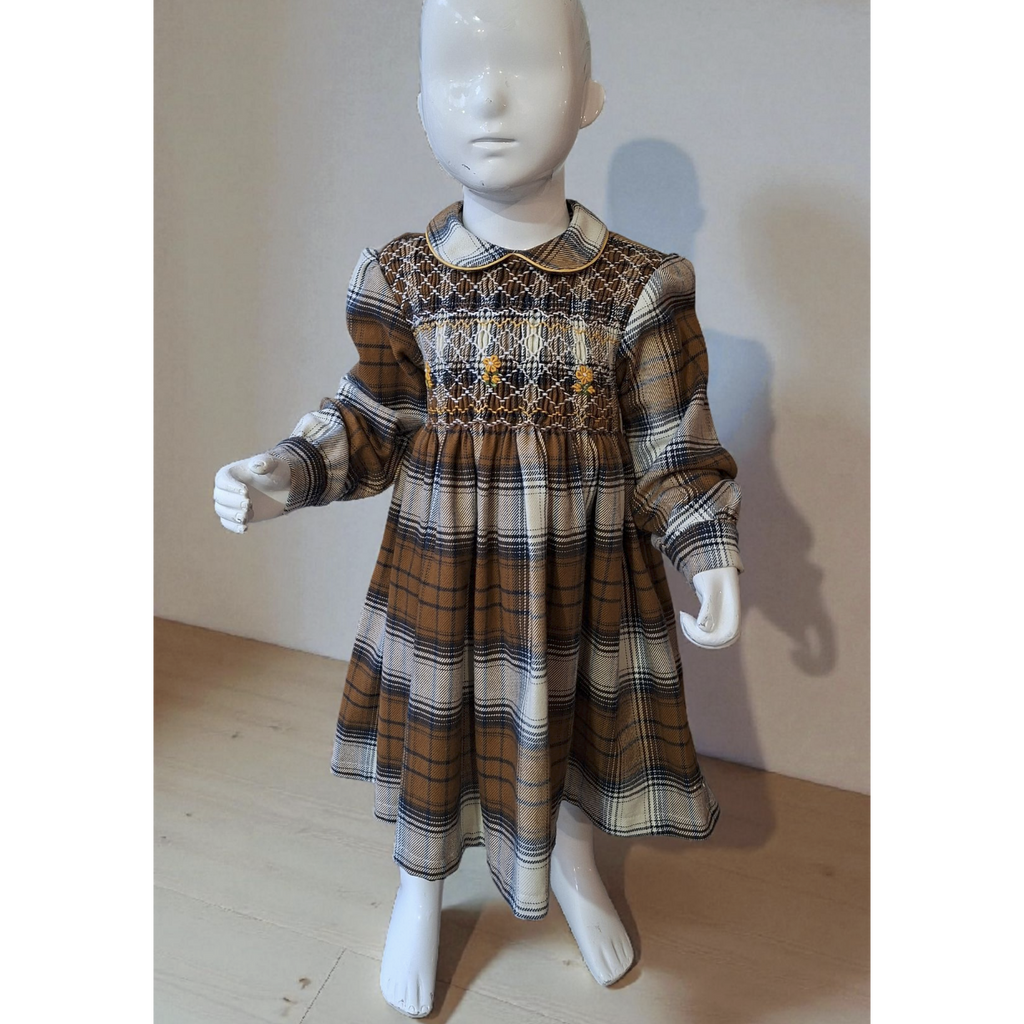 Robe à smocks d'hiver tartan Marron