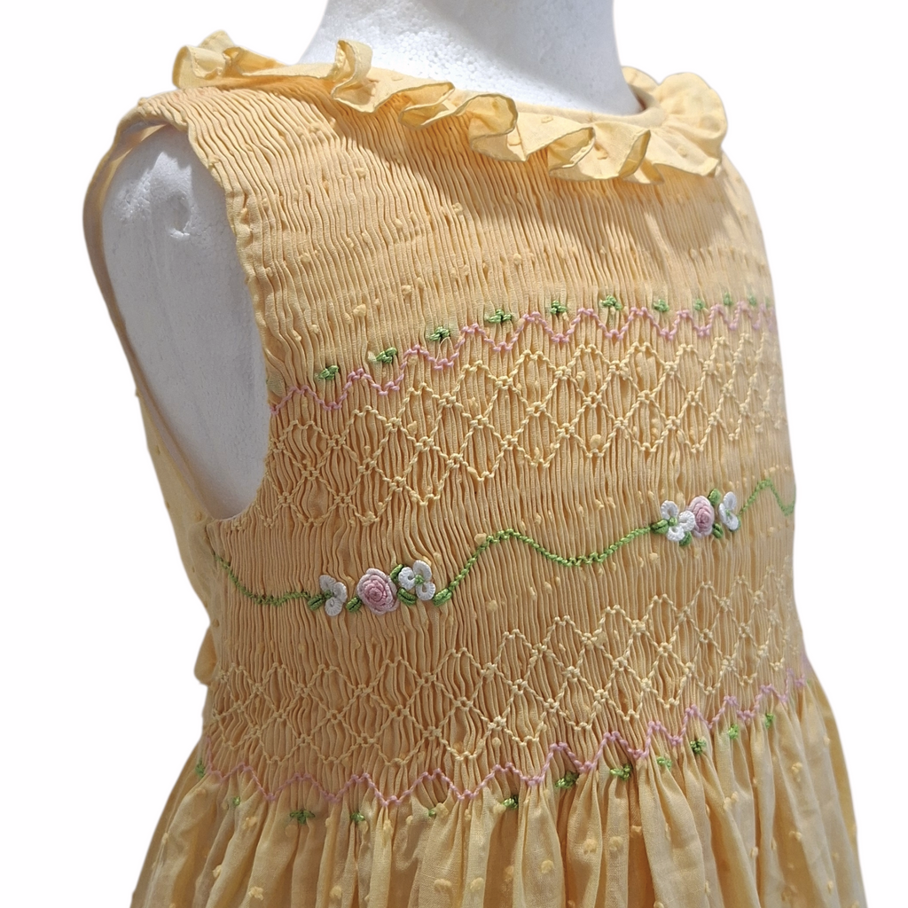 Pièce Unique 6 ans - Robe à smocks Plumetis Jaune