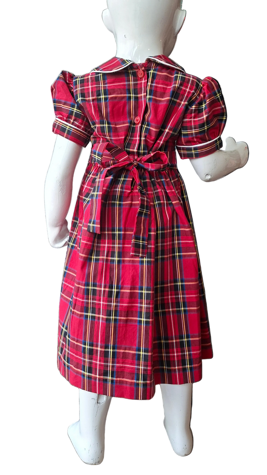 Robe à smocks carreaux rouge. Robe de noël fille. Robe à smocks