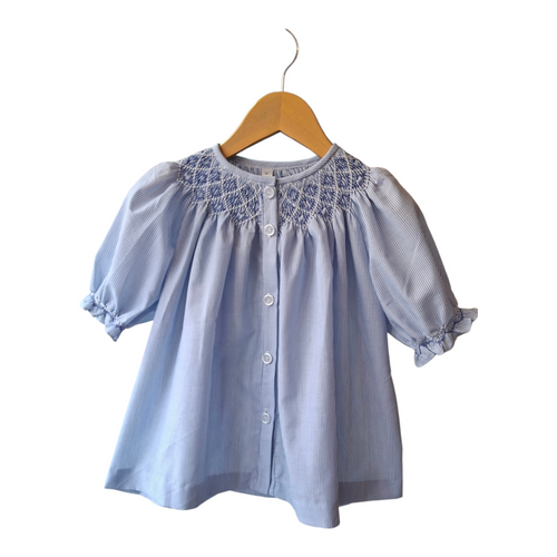 Blouse fille smockée bleu rayée