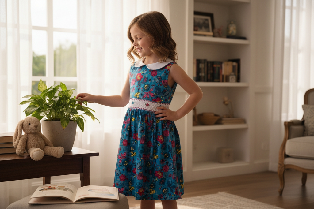 Robe à smocks "Marine" sans manches