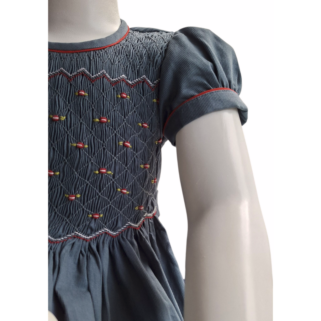 Robe à smocks Gris en piqué de coton