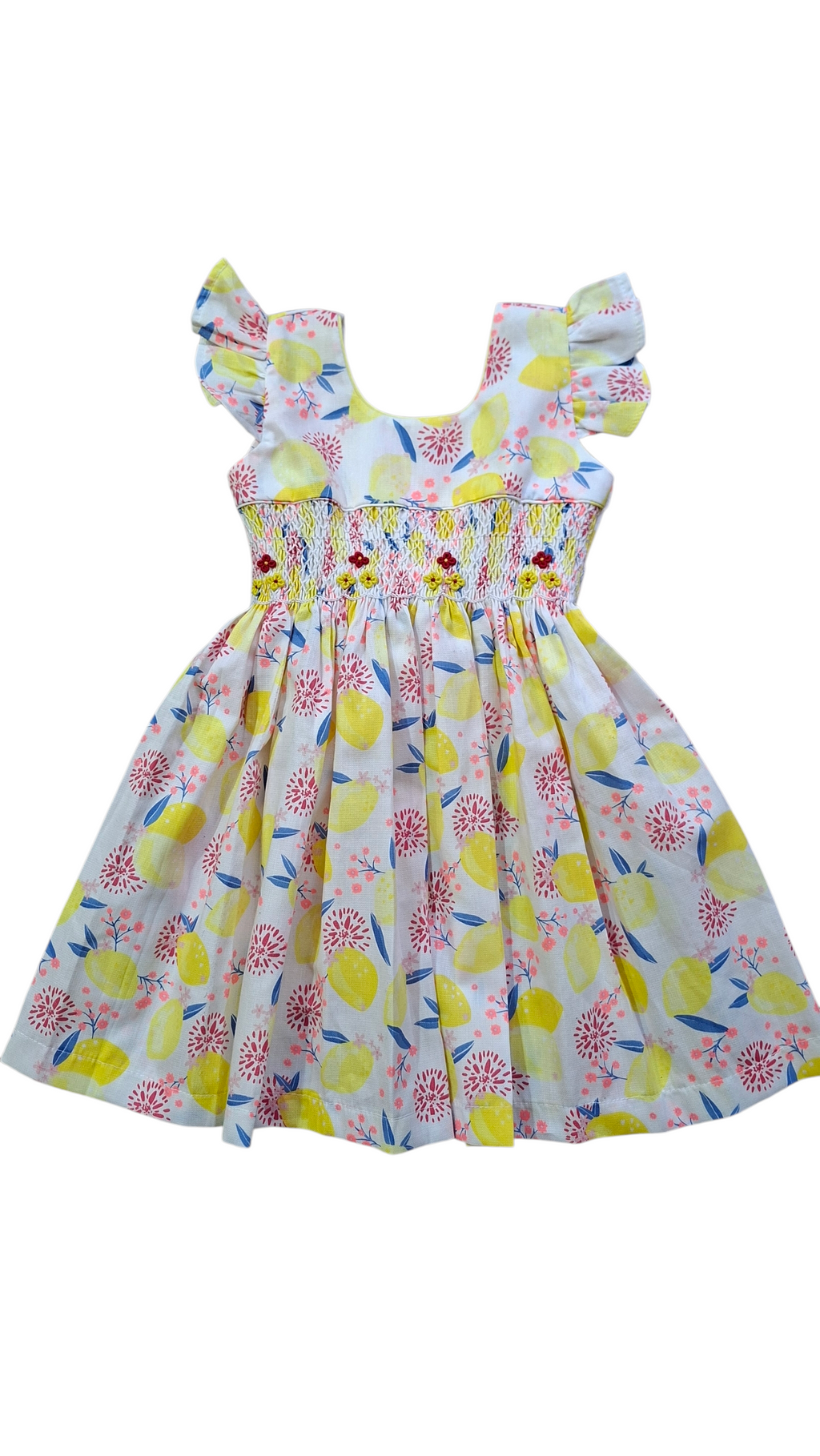 Pièce unique. Robe à smocks jaune citron 2 ans