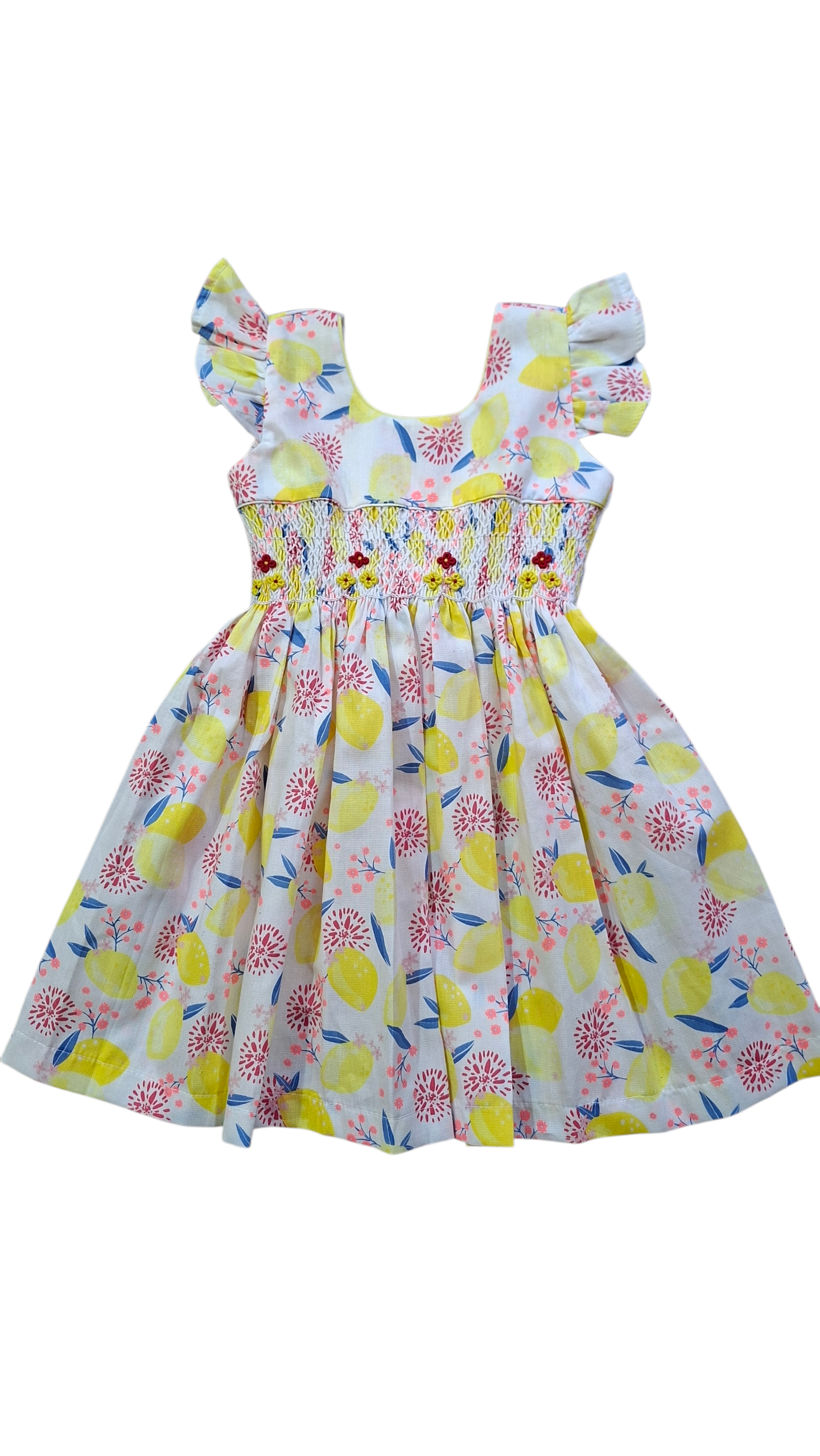 Pièce unique. Robe à smocks jaune citron 2 ans