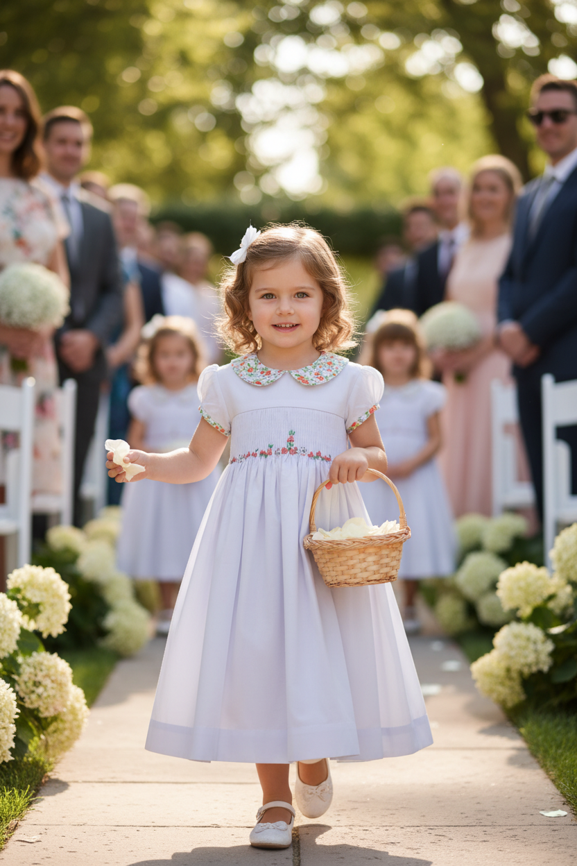 Robe à smocks col claudine fleuri.