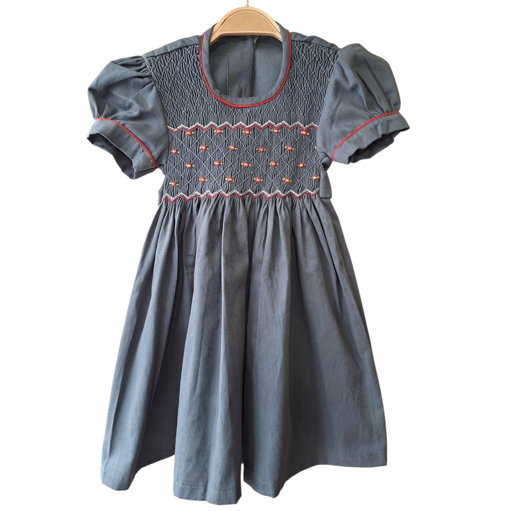 Robe à smocks Gris en piqué de coton