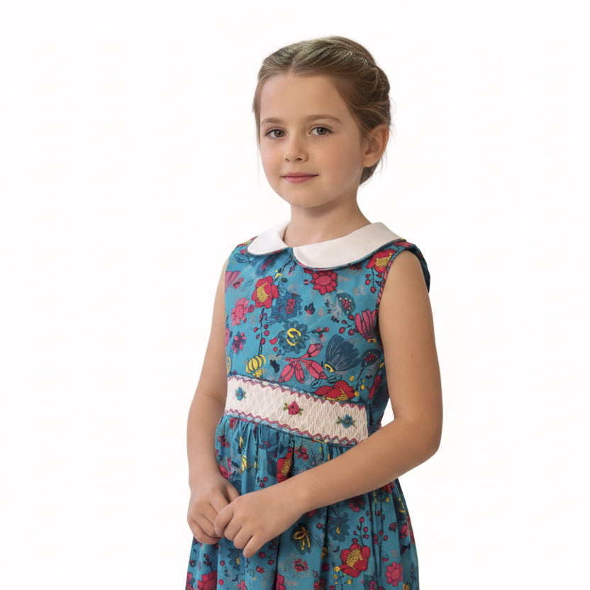 Robe à smocks "Marine" sans manches