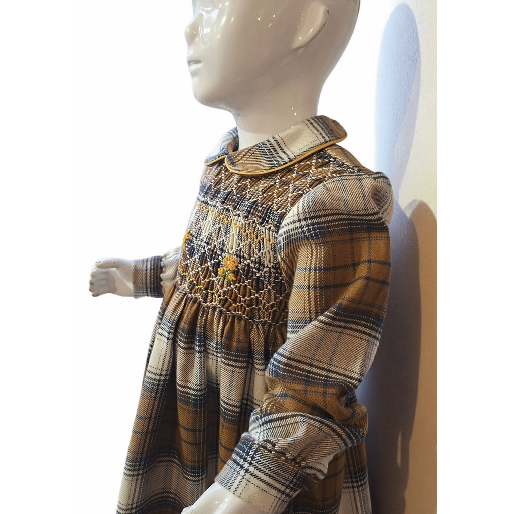 Robe à smocks d'hiver tartan Marron