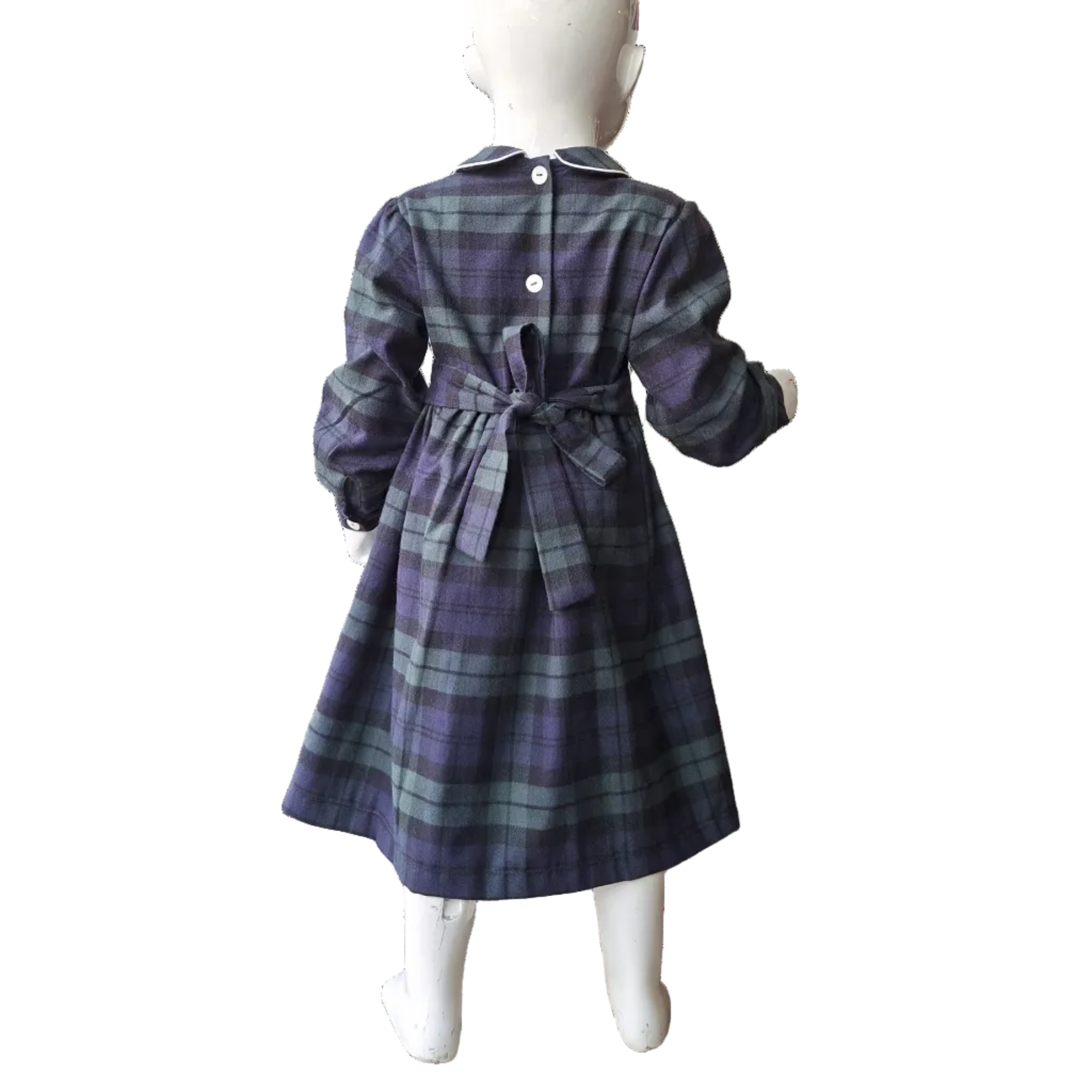 Robe à smocks tartan carreaux verts.&nbsp;