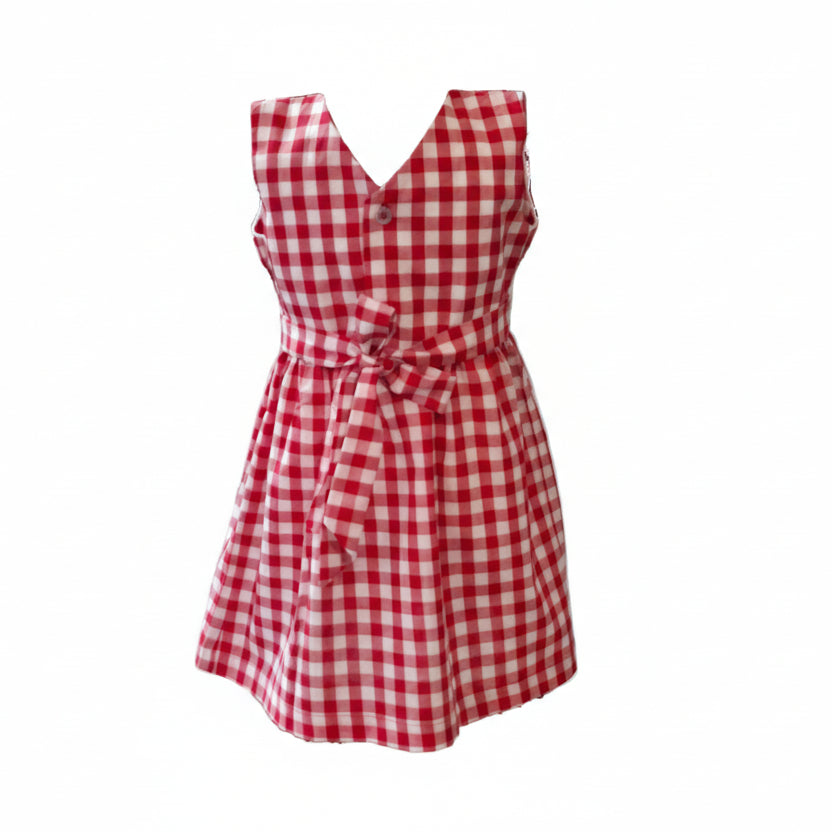 Magnifique robe smockée en Vichy rouge