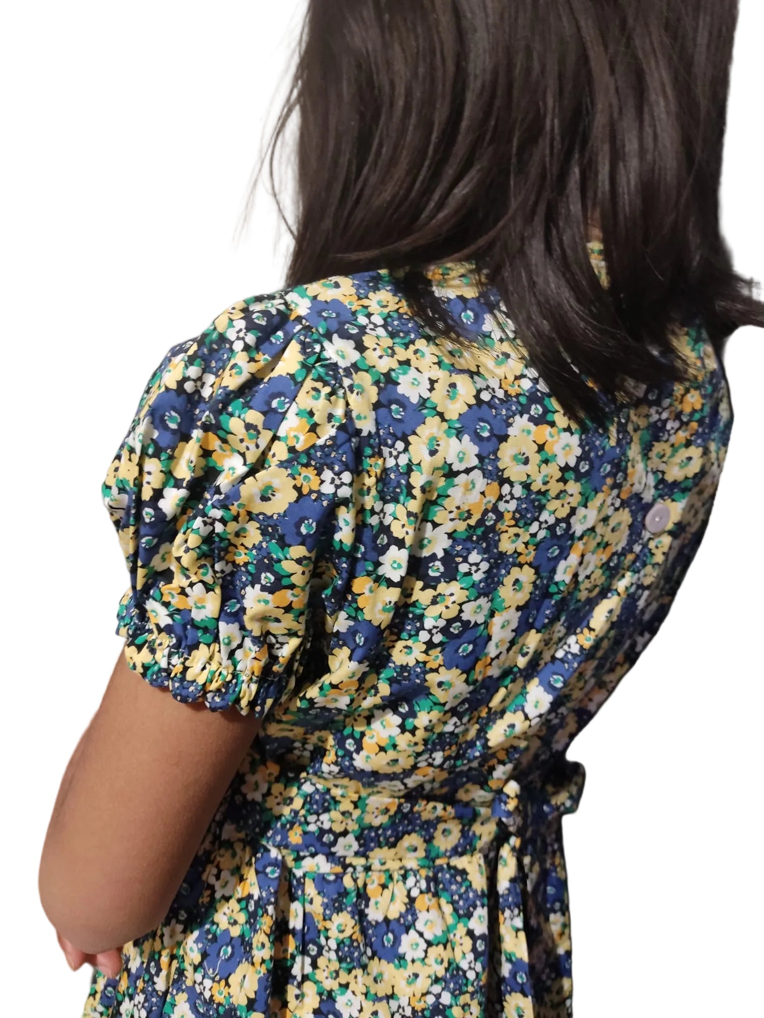 Robe à smocks imprimé à fleurs jaune & bleu marine