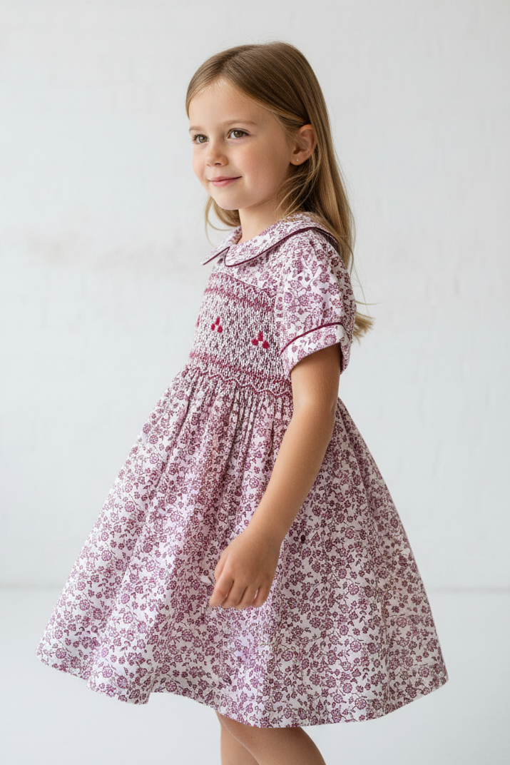 Robe à smocks Lila / parme avec col claudine
