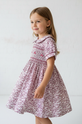 Robe à smocks Lila / parme avec col claudine